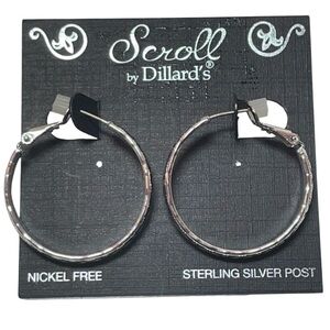 🆕 Scroll by Dillard’s Etched Design Silver-tone Hoop Lever-Back Earrings